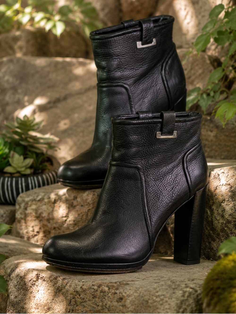 RACHEL ZOE Italian Black Charlie Pebbled Leather Ankle Boots, 9M